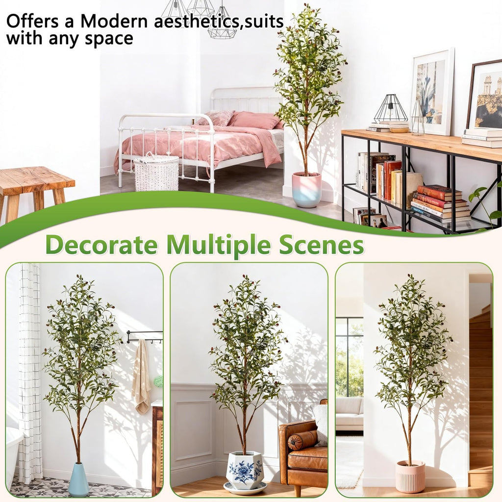 6Ft Artificial Olive Tree with Moss & Basket - Indoor Tall Faux Olive Tree in Planter, Large Fake Olive Silk Tree