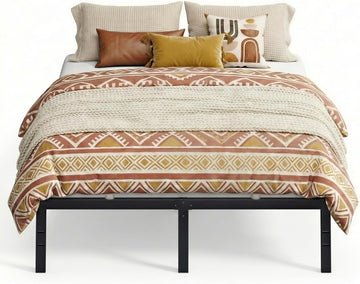 Full Metal Bed Frame 14 Inches Tall, 1100 lb Weight Capacity, No Box Spring Needed, with Under-Bed Storage