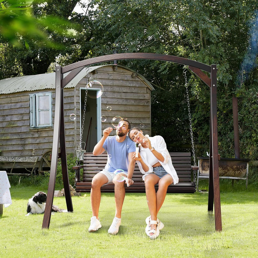 2026 Upgraded 5 FT Wooden Porch Swing, 880 LBS Heavy Duty, Rustic | 2026 Upgraded Design; Heavy-Duty Wooden Swing;