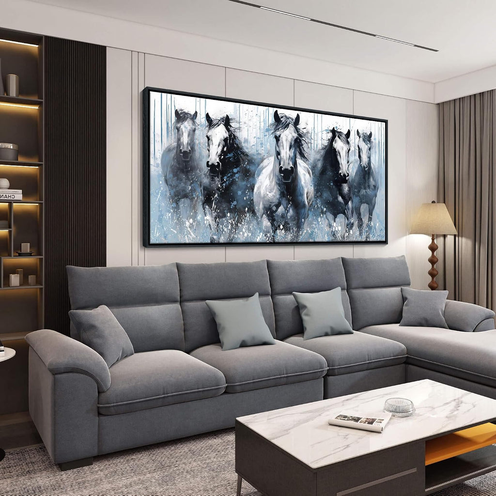 DUNHUANG ART Running Horses Canvas Wall Art - Equine Themed Galloping Animals in the Sand - Rustic Horse Decor 24"x48"