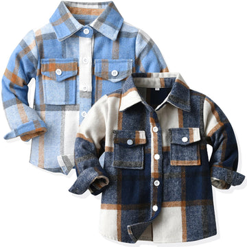 Cute Little Flannels 2 Pack Toddler Baby Boys Girls Plaid Flannel Shirts Jackets Long Sleeve Lapel Button Down Shirt