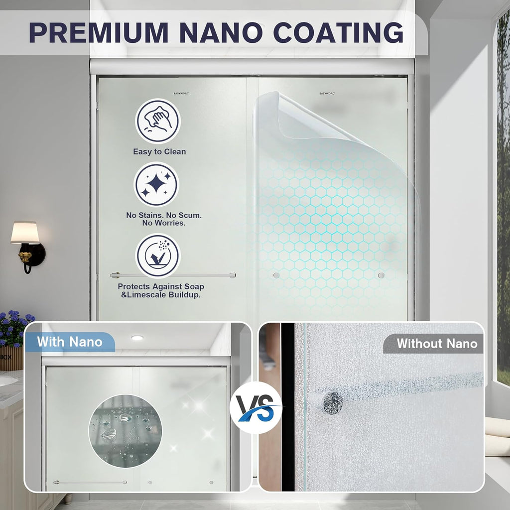 Double Sliding Shower Door, 55"-60" W x 70" H Semi-Frameless Frosted Shower Door