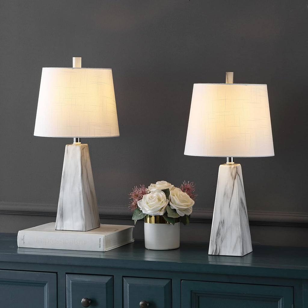 20.5" White Marble Finish Modern Resin Table Lamp Living Room