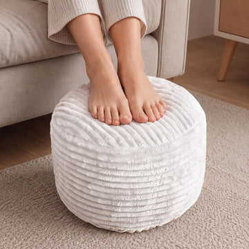 Stuffed Round Ottoman, Pouf Ottoman Foot Rest, 18 X 14, Beige