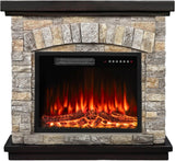 36 Inch Electric Fireplace with Mantel, 23 Inch Fireplace Insert Heater with Remote, Timer and LED Flame, Freestanding Space Heater, Faux Stone Gray