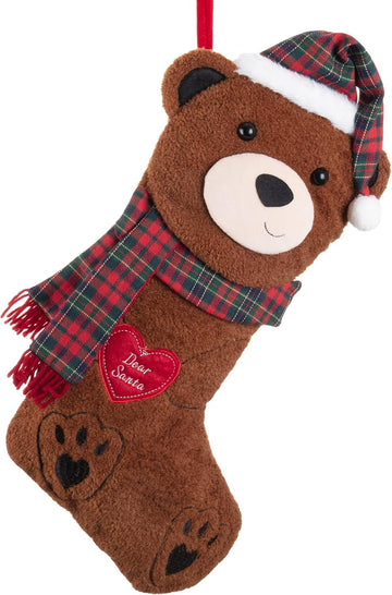 21" Plush Red Brown Bear Christmas Stockings Decorations