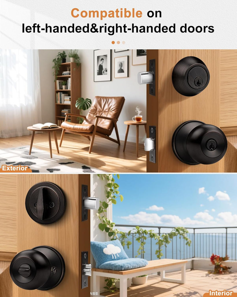 Keyed Alike Entry Knobs and Single Cylinder Deadbolt Lockset, Front Door Lock Set Exterior Door Knob with Deadbolt