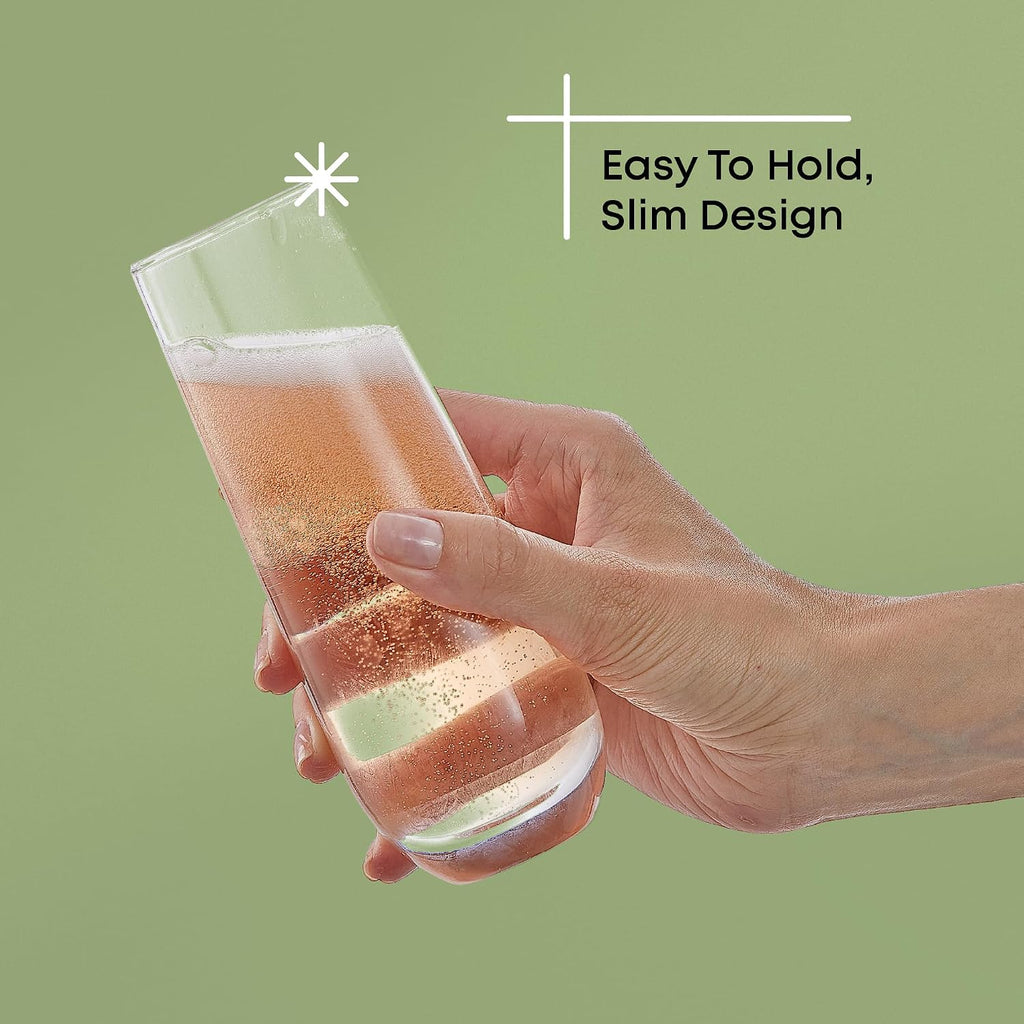 Milo Stemless Champagne Flutes Set of 8 Crystal Glasses. 9.5oz Prosecco Wine Flute, Mimosa Glasses, Cocktail Glass