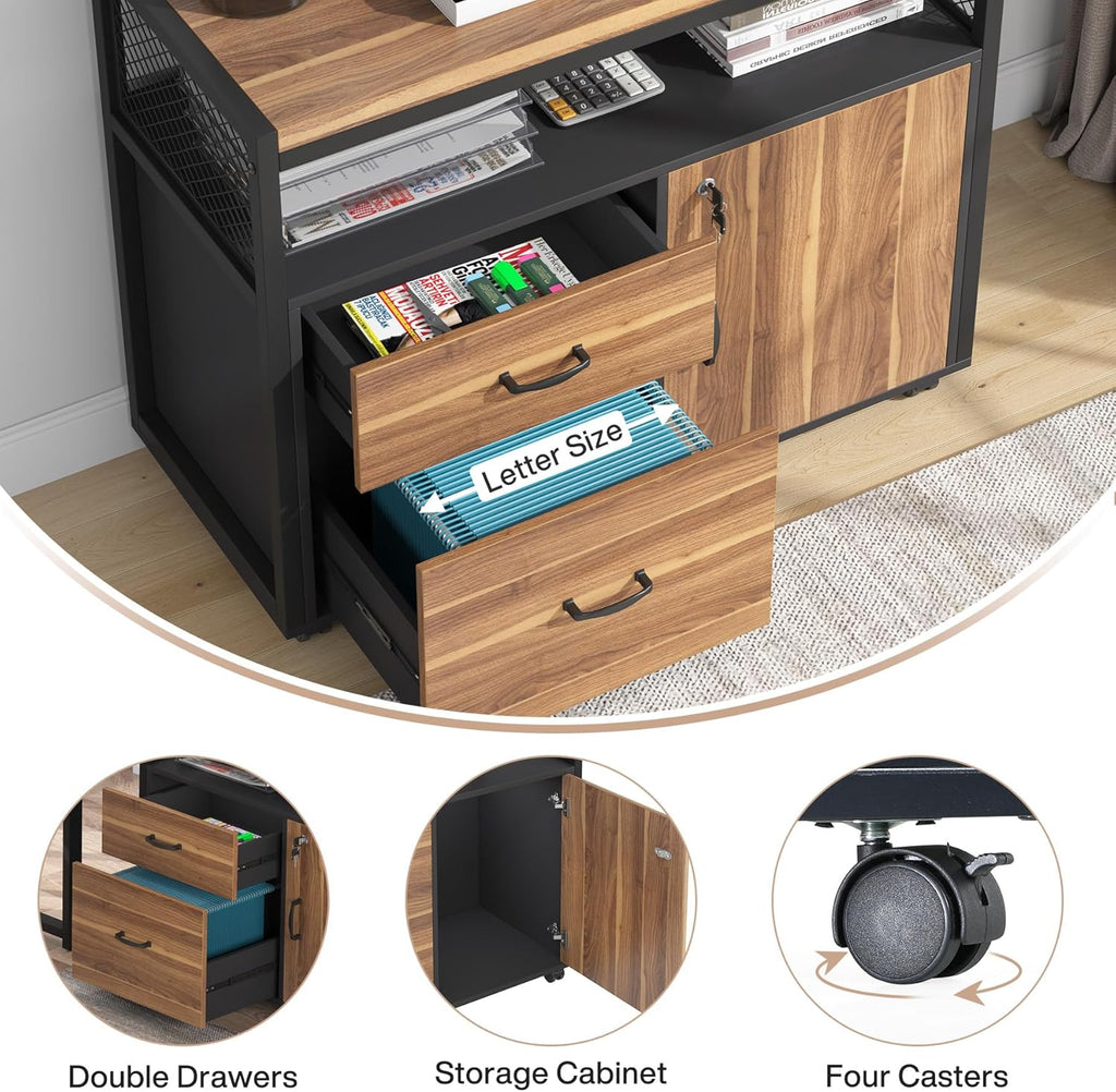 55-inch L Shaped Desk with Drawer Cabinet, Executive Computer Desk and lateral File Cabinet