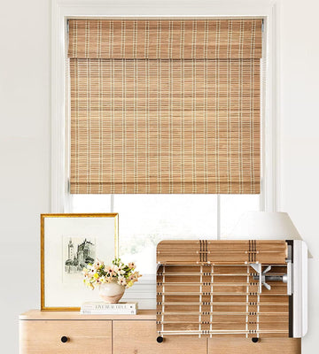 No Tools No Drill Cordless Bamboo Roman Shades, Light Filtering Window Treatment, Roll Up Bamboo Blinds for Windows