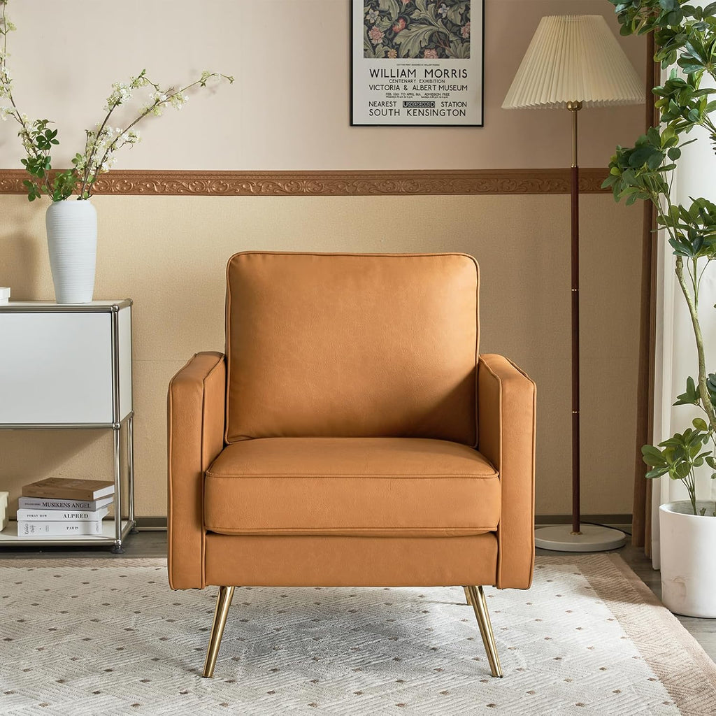 Modern Reading Chair — Cognac PU Leather