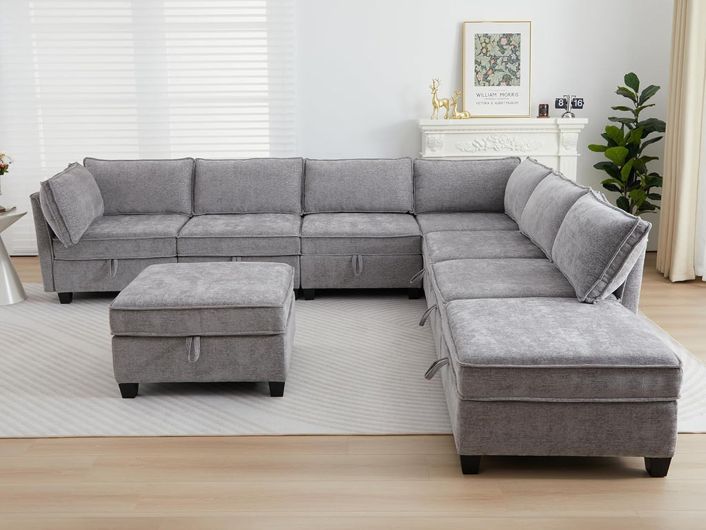 Oversize Corner Modular Sectional Sofa Set, Convertible L Shaped Couch with Storage, 8 Seater Sofa Modular with