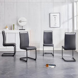 Modern Leather Dining Chairs Set of 4, Armless Upholstered Kitchen Chairs with Padded Seat and Chrome Legs, Black