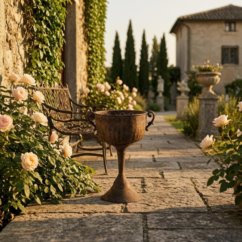 Outdoor Trophy Planter Urn Planter Pedestal Planter Decorative Urn Planter Flower Pot with Elevated Stemmed Base and