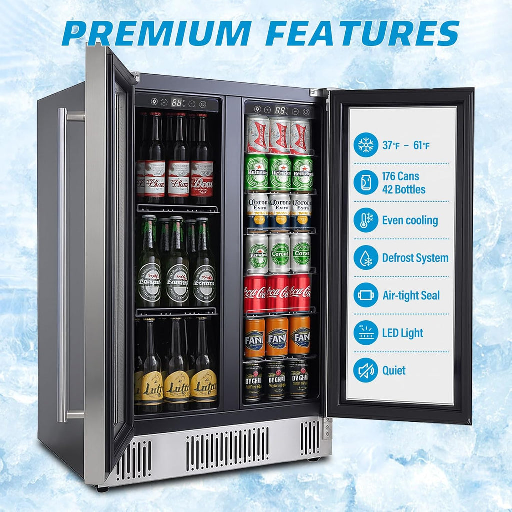 24 Inch Wine and Beverage Refrigerator, Dual Zone Wine Cooler with Advanced Cool