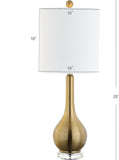 25" Brass Gold Metal and Crystal Teardrop LED Table Lamp Living Room Bedside Nightstand, White Linen Drum Shade