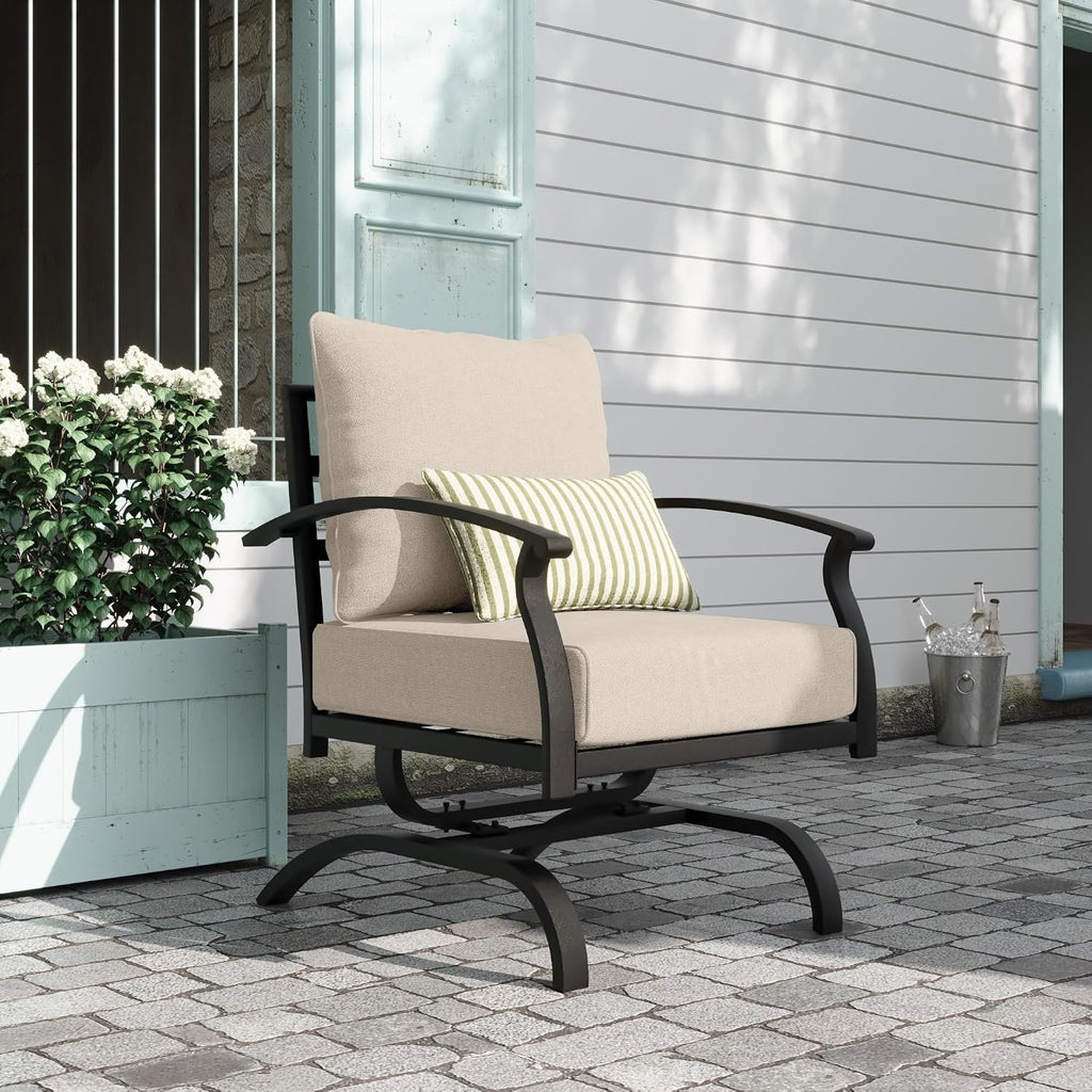 2 Pieces Patio Furniture Set, Outdoor Metal Rocking Chair, Patio Bistro Set Rocker Chair with Thickened Cushions for