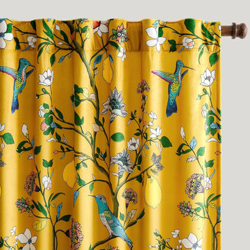 Mustard Yellow Vintage Velvet Floral Curtains (Set of 2 Panels) 96 inches