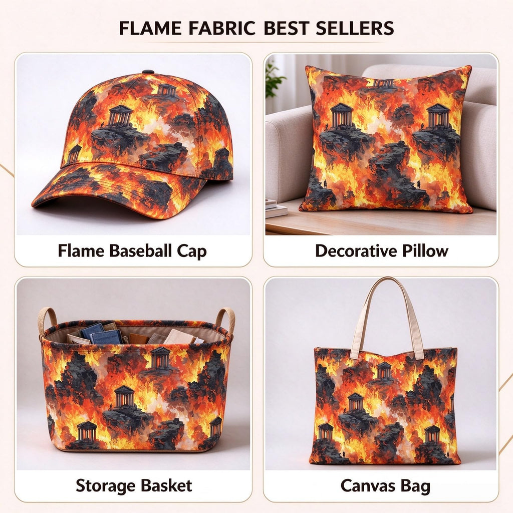 Flaming Fire Fabric by The Yard, Cool Burning Flames Soft Polyester Fabric, Fashion Style No Stretch Fabrics Sewing