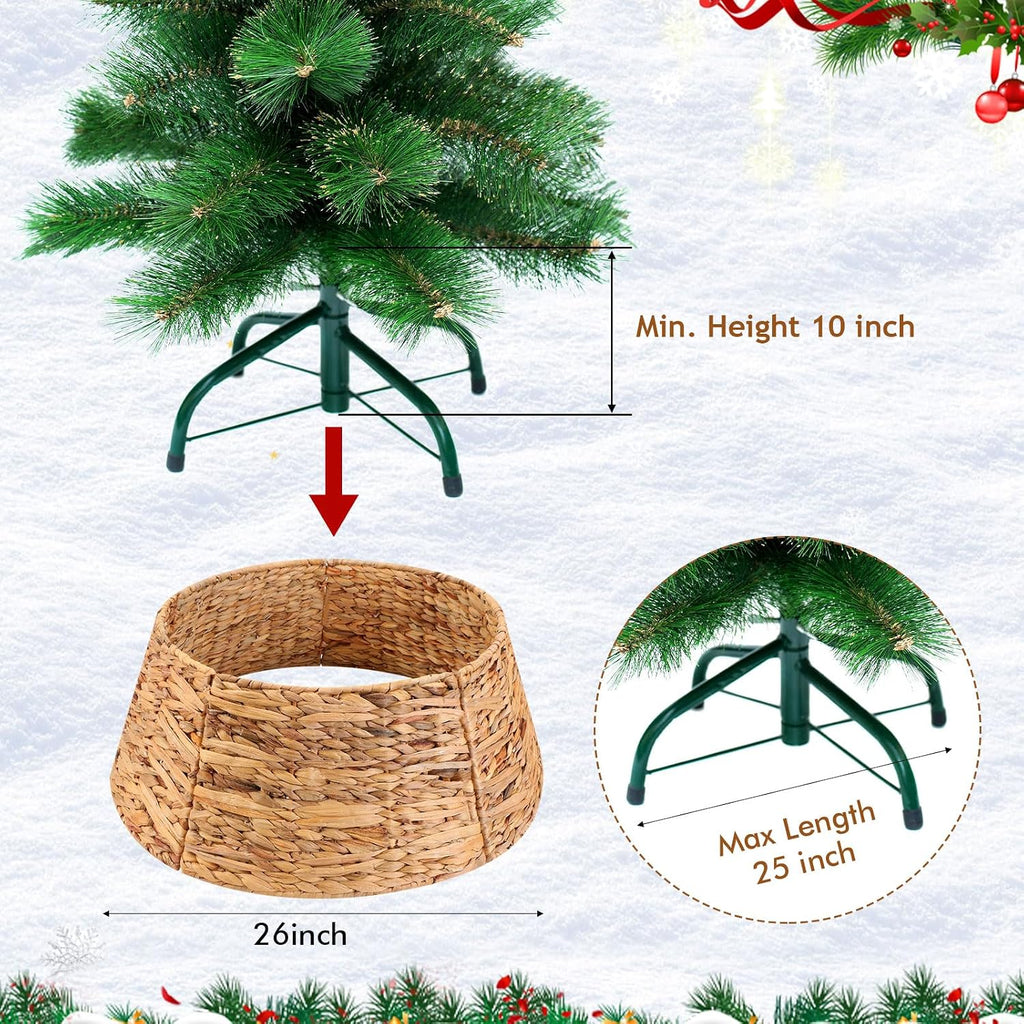 26 Inch Christmas Tree Collar Basket, Large Woven Hyacinth Rustic Christmas Tree Base Cover Skirt for Holiday - Set of 2