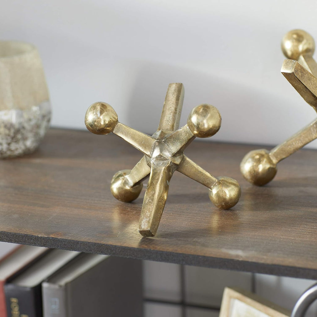 79 Aluminum Metal Jack Decorative Sculpture Home Decor Statues, Set of 2 Accent Figurines 4", 5"H, Gold