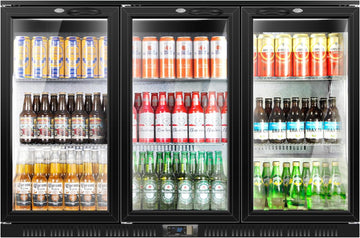 Back Bar Cooler With 3 Glass Doors, 312L Under Counter Back Bar Refrigerator with LED Lighting, Safety Locks