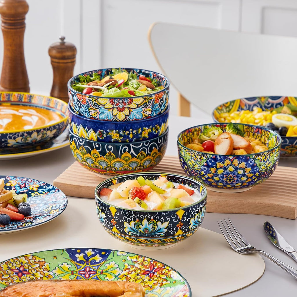 24 Pieces Dinnerware Sets, Plates and Bowls Set, Porcelain Dishes Set for 6, Microwave and Dishwasher Safe