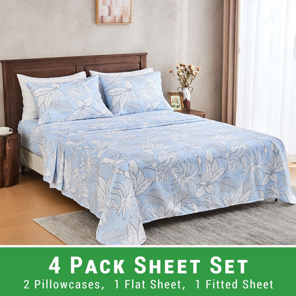 4PC Deep Pocket Queen Sheet Set Fit 16", Breathable Microfiber Soft Queen Size Sheet Set, Hotel Style Bed Sheet Set