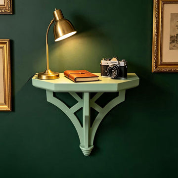 Wall Mounted Decorative Shelf, Vintage Farmhouse Floating Shelf-Sage Green | Carved Cutout Design, Wood Turned