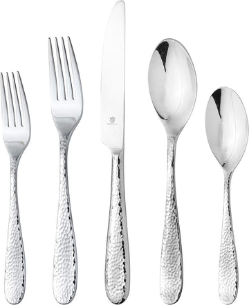 Hammered Silverware Set | Premium 18/10 Stainless Steel Flatware Service for 6 | Heavy-Duty & Dishwasher Safe | Built