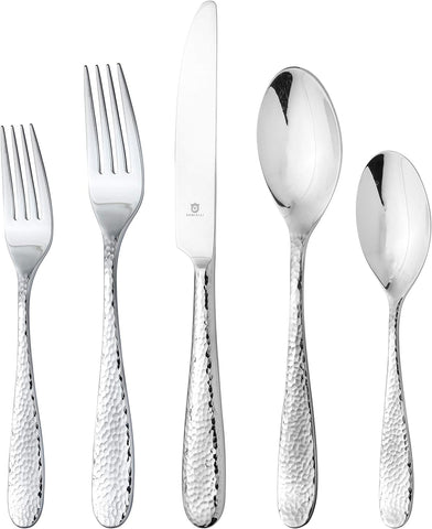 Hammered Silverware Set | Premium 18/10 Stainless Steel Flatware Service for 6 | Heavy-Duty & Dishwasher Safe | Built