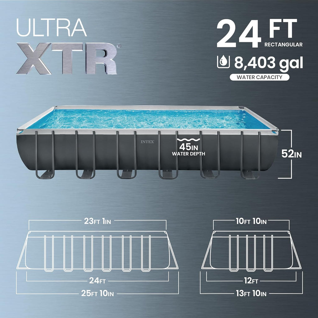 Ultra XTR 24ft x 12ft x 52in Above Ground Swimming Pool Set Bundle | 26363EH - 2100 GPH Sand Filter Pump, Ladder
