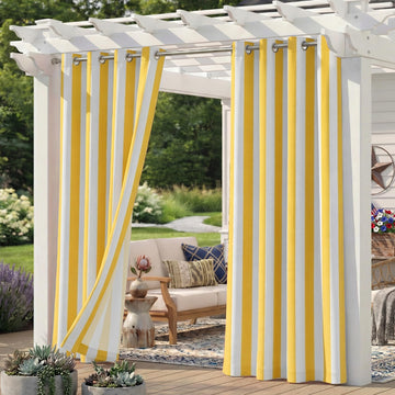4 Panels Outdoor Stripe Curtains, Waterproof Light Filtering Indoor Outdoor Curtain Panels with Grommets for Porch