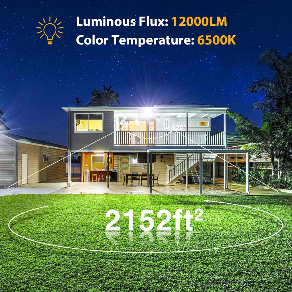 120W Flood Lights Outdoor,12000lm Bright LED Work Light with Plug,Daylight White LED Flood Lighting, IP66 Waterproof