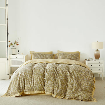 Vintage Taupe Botanical Duvet Cover 100% Cotton 3 Pcs Set
