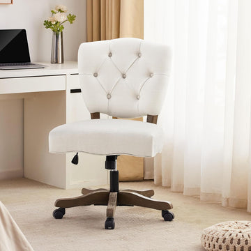 Upholstered Swivel Desk Chair Chenille Tufted Fabric Home with Wheels Adjustable Height Classic Task Chair with