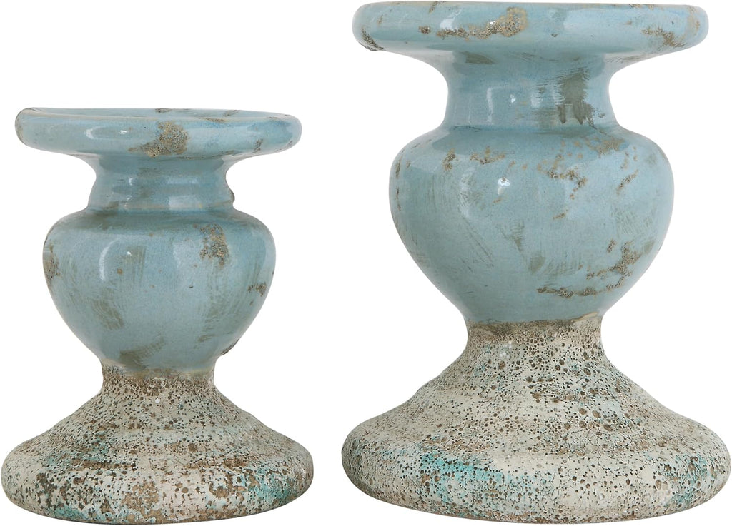 Co-Op Large Distressed Blue Terracotta Pillar Candle Holder