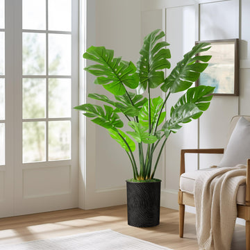 Tree in Geometric Spiral Pattern Planter, Fake Monstera Silk Tree for Indoor and Outdoor Home Decoration - 56"