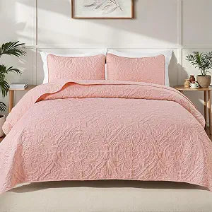 3 Piece King Quilt Bedding Set, Blush Pink