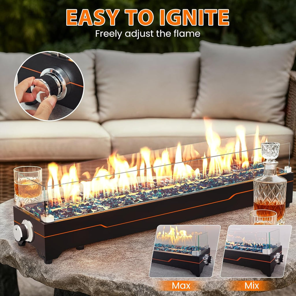 Tabletop Fire Pit,36 Inch Propane Fire Pit Table,50000 BTU Table Top Firepit with Glass Wind Guard