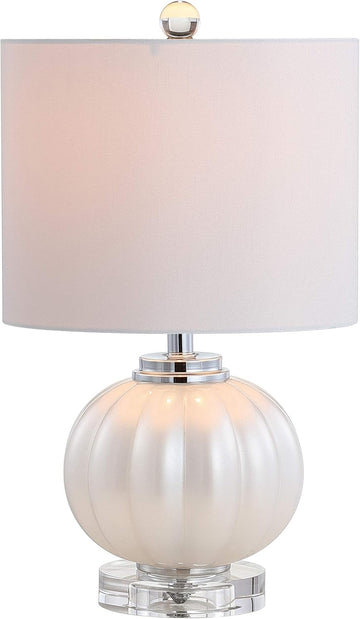 17.5" White/Chrome Glass Table Lamp, Modern Crystal Bedside Lamp Living Room Nightstand, Glam Ribbed
