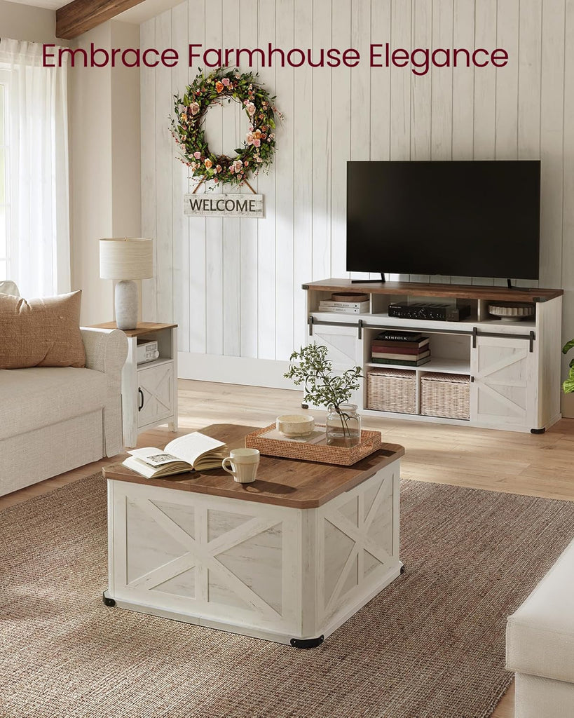 Collection - Farmhouse Coffee Table with Storage, Square Center Coffee Table, with Hidden Compartment