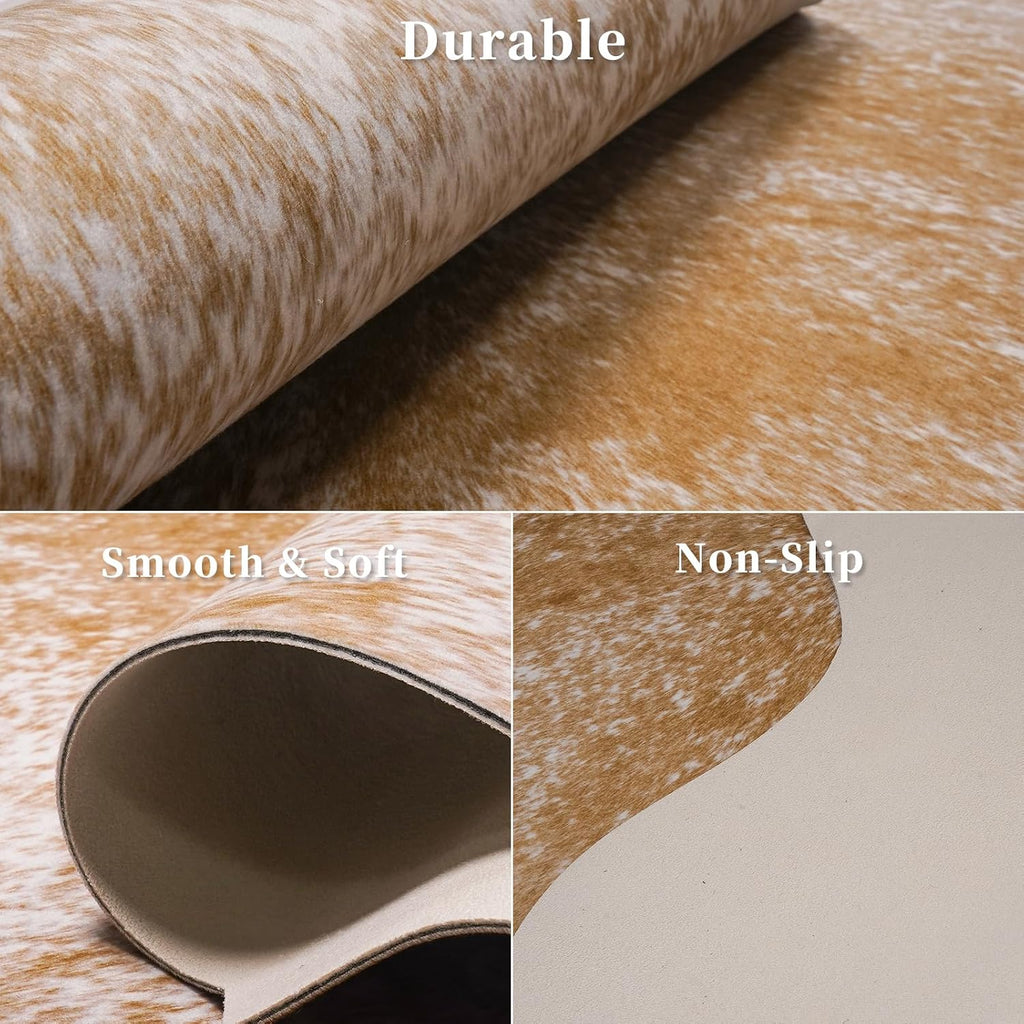 Faux Cowhide Rug Large 8x10 Cow Print Non-Slip Cow Hide Area Rug Western Animal Print Rug No Fur Cowhide Design Decor