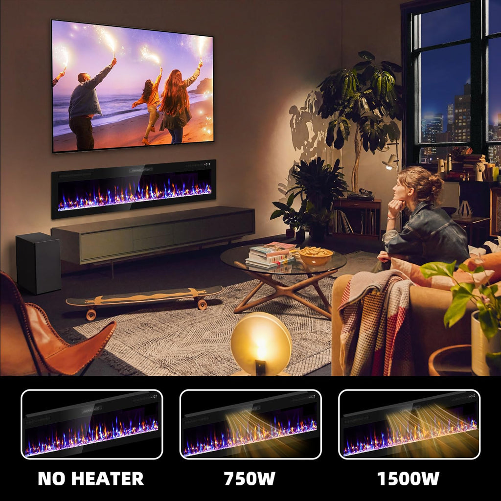72 inch Wide Screen Electric Fireplace-Wall Fireplace -Fireplace Inserts/Wall Mounted with Remote Control, Timer