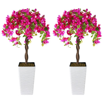 2PCS 4FT Artificial Bougainvillea Tree Fake Flower Tree with Pots