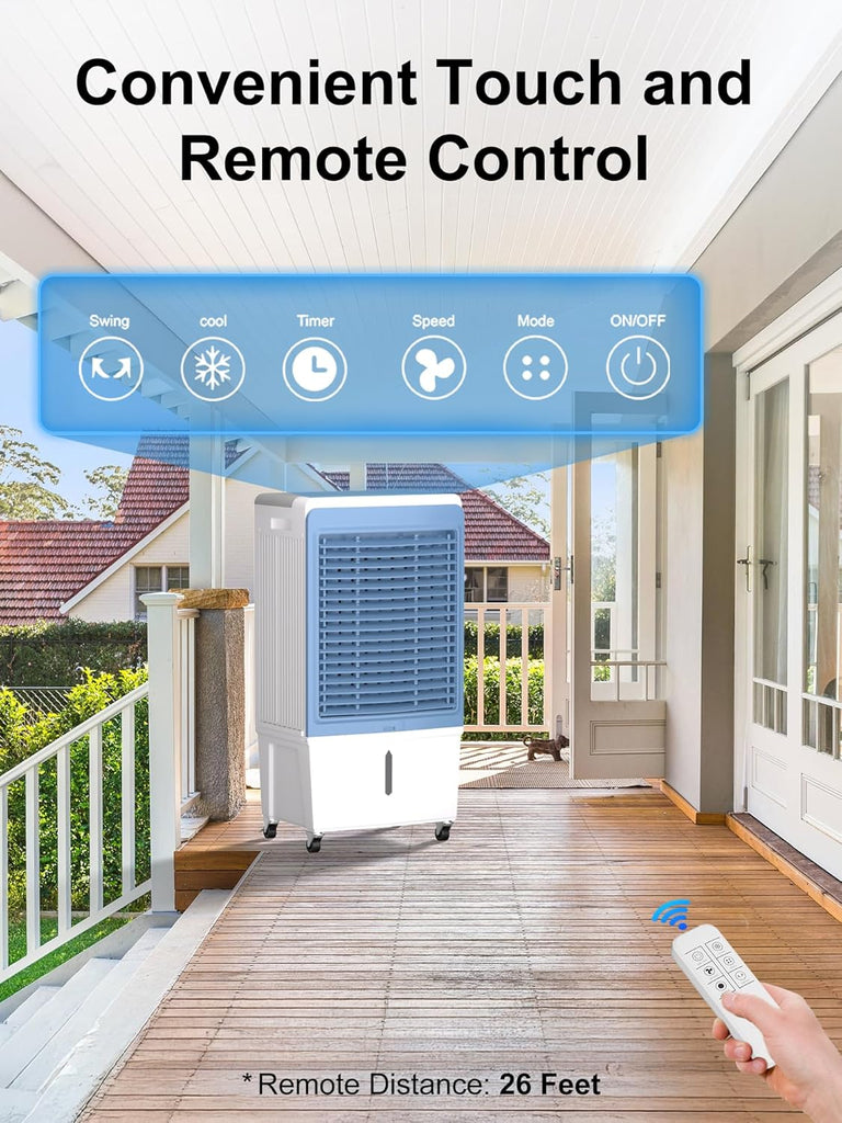 6000 CFM Swamp Cooler Air Conditioner, Outdoor Evaporative Air Cooler with 13.5 Gal Water Tank, Remote