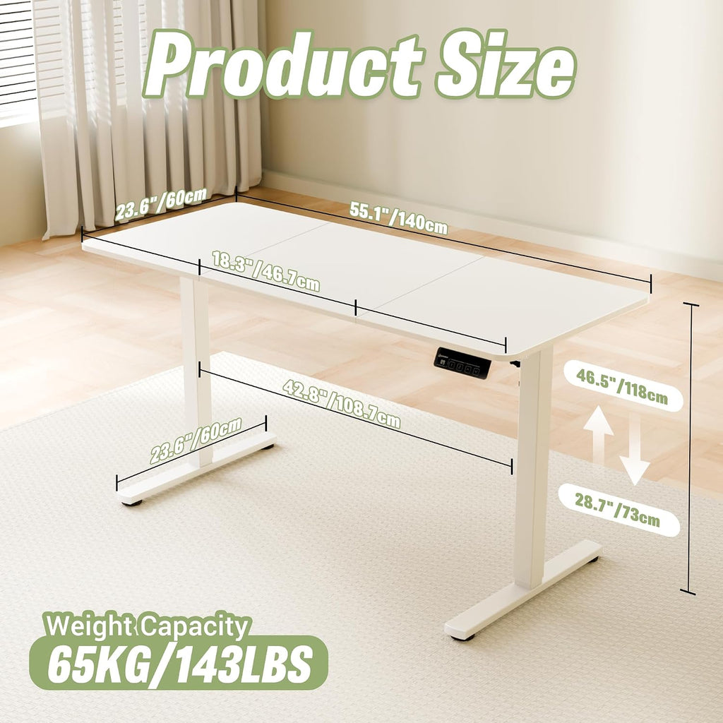 55"x24" Standing Desk, Height Adjustable Sit-Stand Office,White