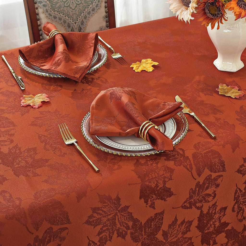 Rust Tablecloth Rectangular, Spillproof & Wrinkle Resistant Table Cloth, Elegant Jacquard Damask Tab