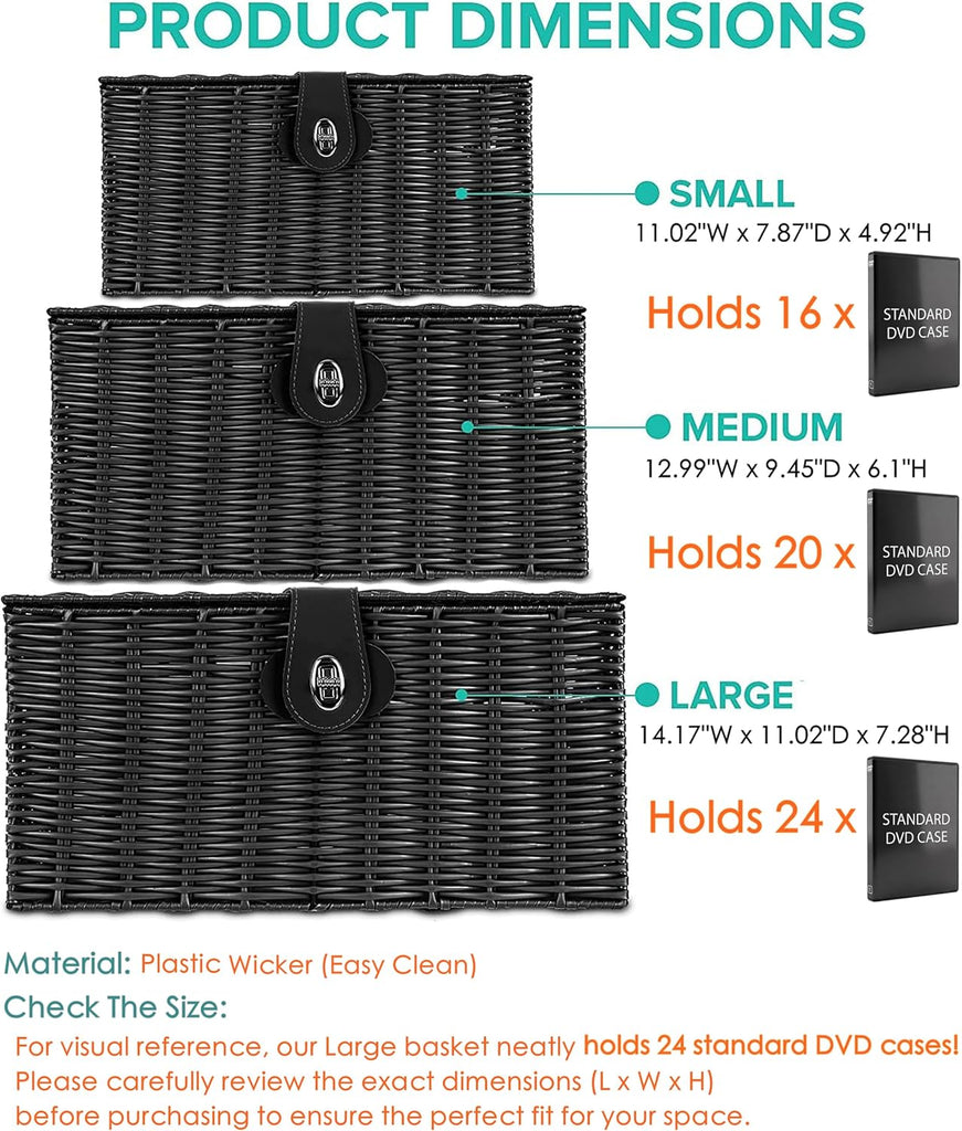 Set of 3 Woven Wicker Storage Basket Box with Lids & Lock, Built-in Carry Handles, Multifunctional Storage Organizer