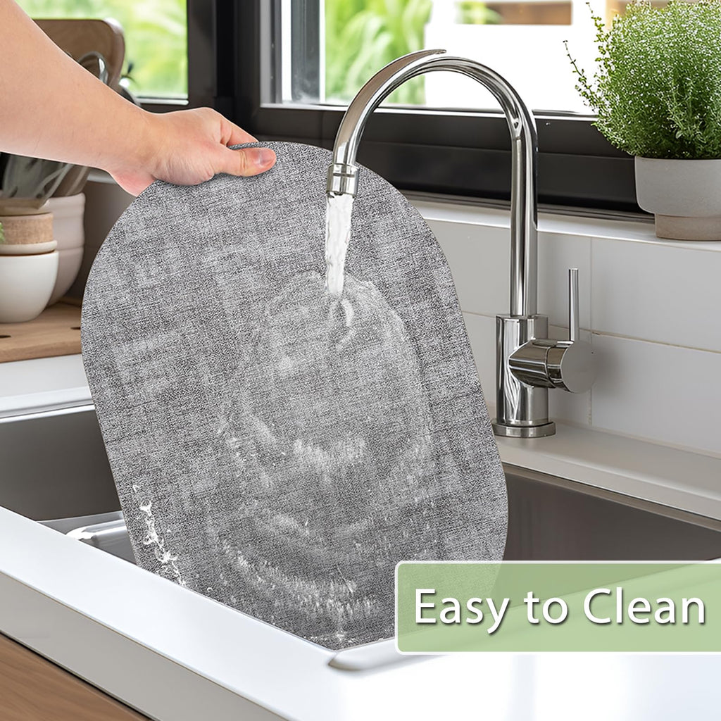 Faux Leather Oval Placemats Set of 4, Grey